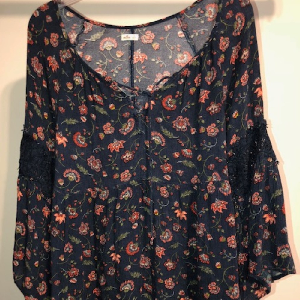 Floral  and Lace Boho Peasant Blouse